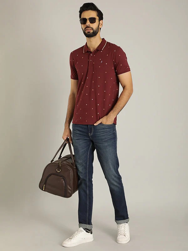 Indian Terrain Men's Half Sleeve Regular Fit Maroon Polo T-Shirt